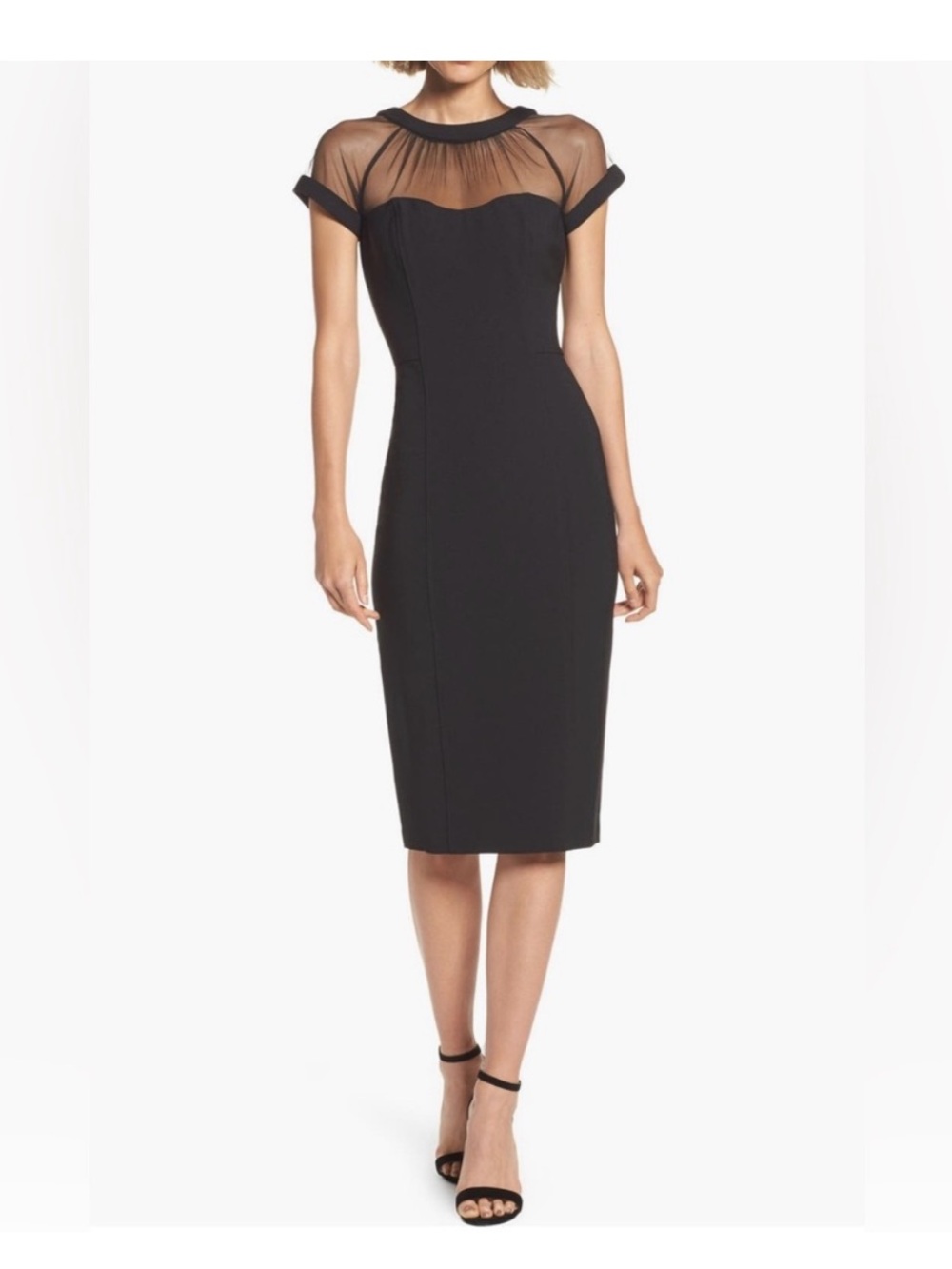 Maggy London Women's Size 10 Mesh Panel Bodycon Mini Dress Black Cocktail Party